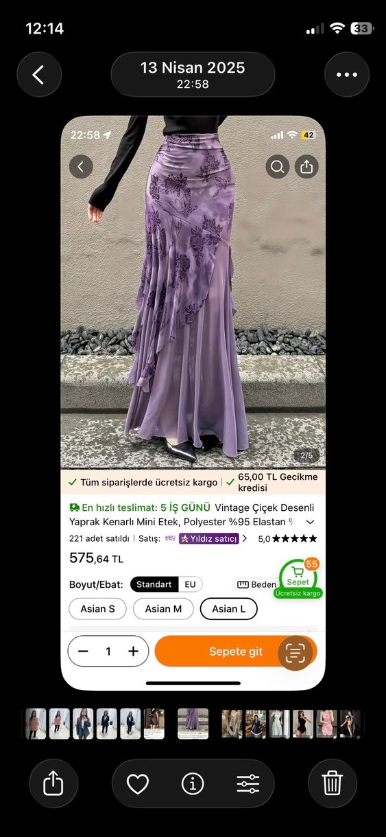 Bordo Bağlama Desenli Uzun Drapeli Etek - Görsel 3