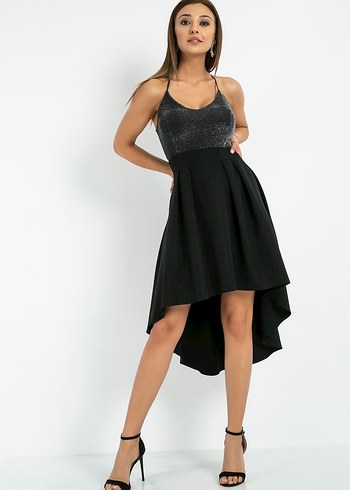 Uzun Siyah Drapeli Kadın Abiye Elbise - Görsel 2