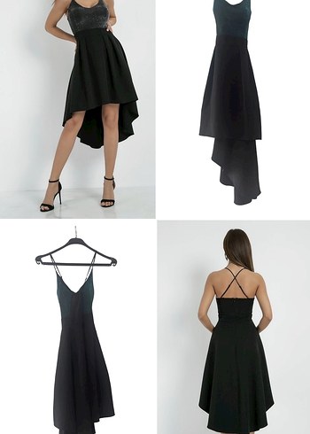 Uzun Siyah Drapeli Kadın Abiye Elbise - Görsel 6