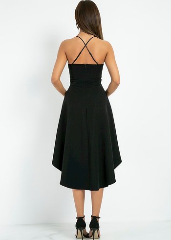 Uzun Siyah Drapeli Kadın Abiye Elbise - Görsel 4