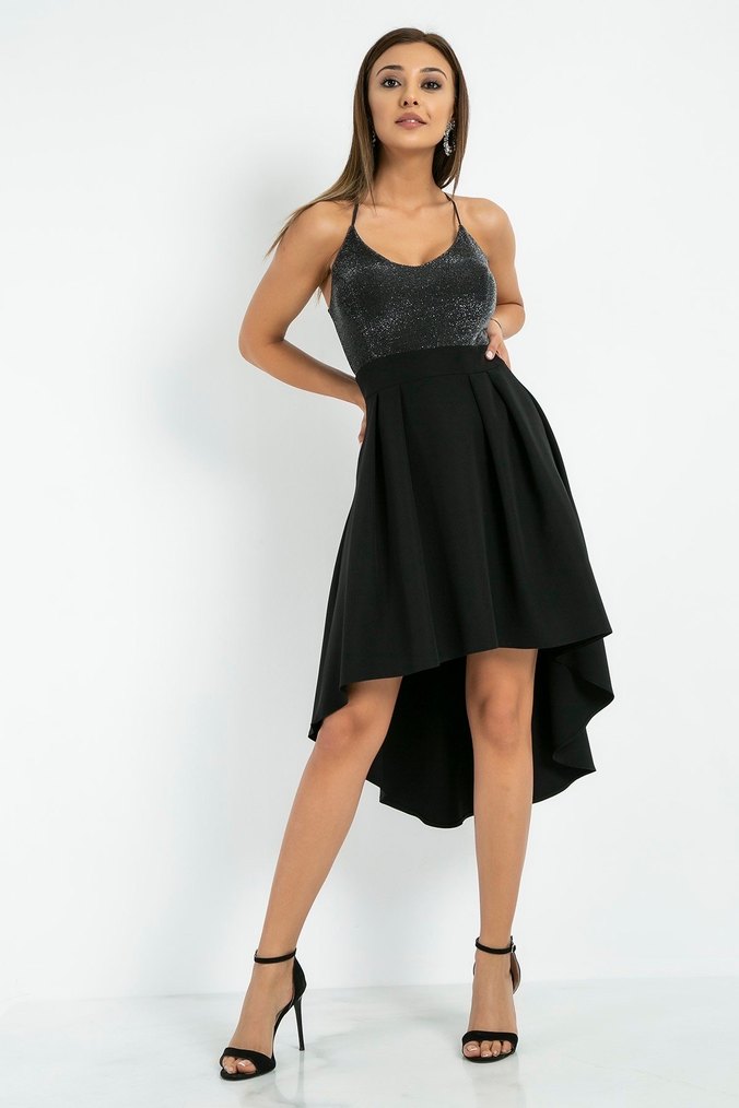 Uzun Siyah Drapeli Kadın Abiye Elbise - Görsel 2