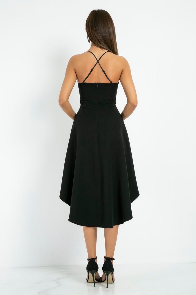 Uzun Siyah Drapeli Kadın Abiye Elbise - Görsel 4