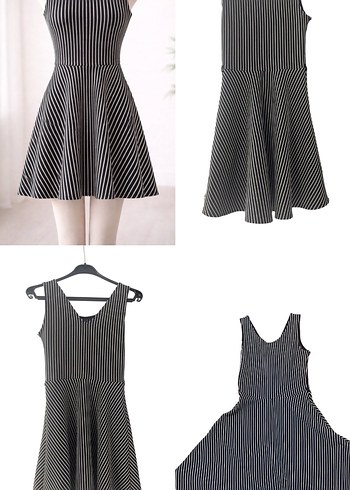 Çizgili Siyah Midi Günlük Elbise - Görsel 4