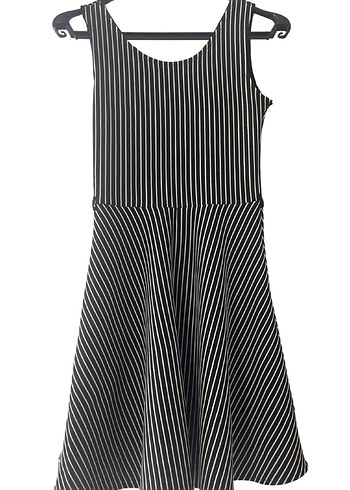 Çizgili Siyah Midi Günlük Elbise - Görsel 2