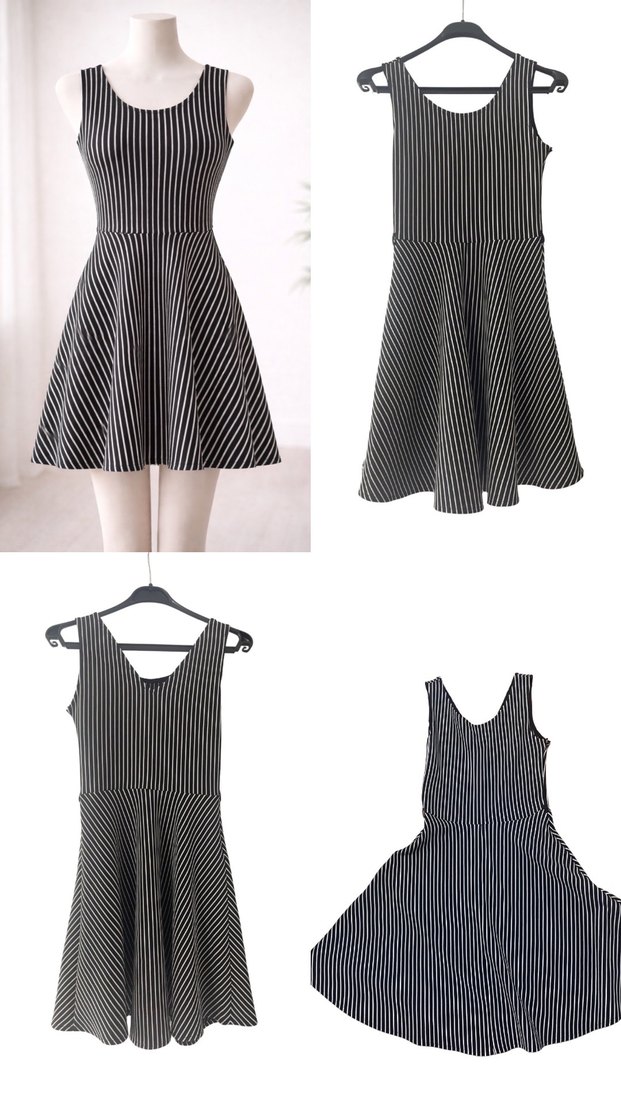 Çizgili Siyah Midi Günlük Elbise - Görsel 4