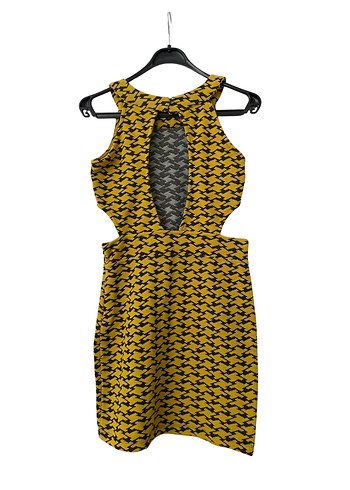 Sarı Yılan Desenli Uzun Kollu Elbise - Görsel 4