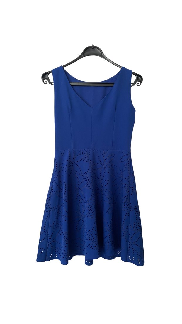 Mavi İşlemeli Dantel Detaylı Midi Elbise - Görsel 4