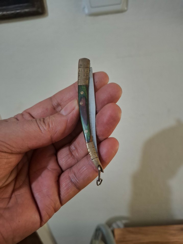 Kahverengi Kavisli Bıçak dikiş tutmaz kıl antika çakı - Görsel 2