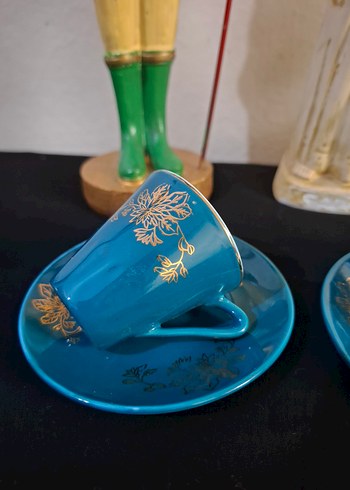 Mavi Altın Detaylı Fincan ve Tabağı - Görsel 2