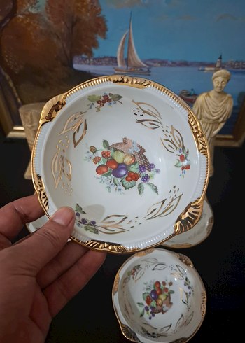 Altın Detaylı Meyve Desenli Porselen Kaseler - Görsel 2