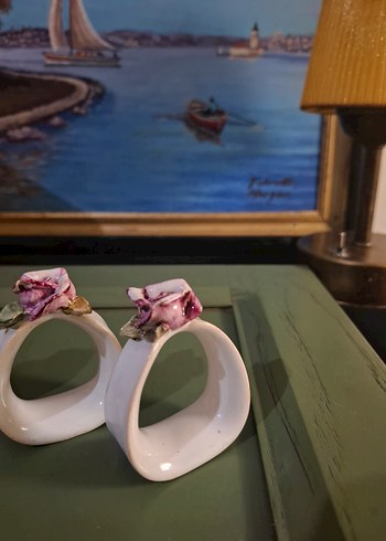 Pastel Beyaz Çiçekli peçetelik - Görsel 2