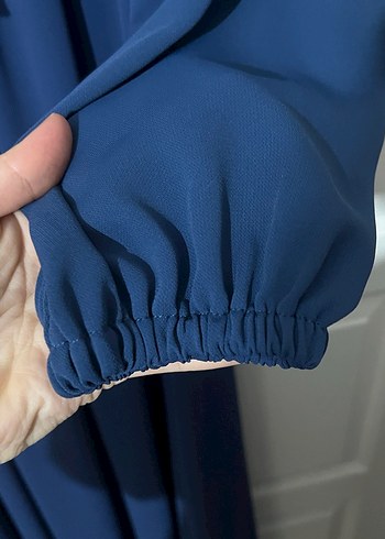 Uzun Kollu Lacivert Nakışlı Bohem Elbise - Görsel 5