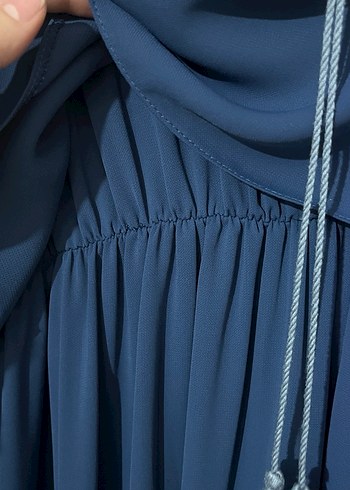 Uzun Kollu Lacivert Nakışlı Bohem Elbise - Görsel 3