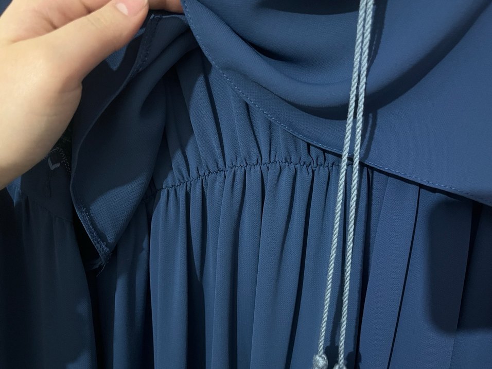 Uzun Kollu Lacivert Nakışlı Bohem Elbise - Görsel 3