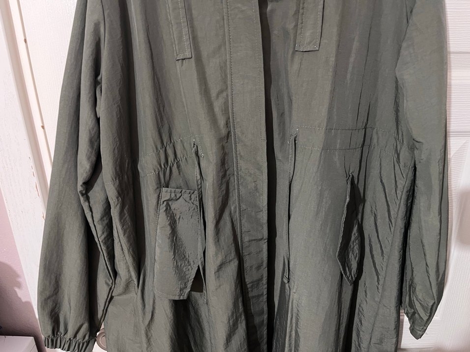 Kadın Haki Uzun Salaş Street Style Yağmurluk - Görsel 2