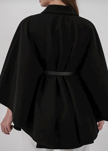 Kemer Detaylı Siyah Deri Kadın Panço - Görsel 5