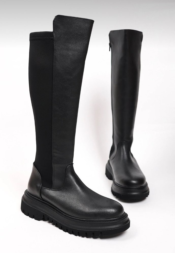 Siyah Deri Dizüstü Kadın Çizme - Görsel 3
