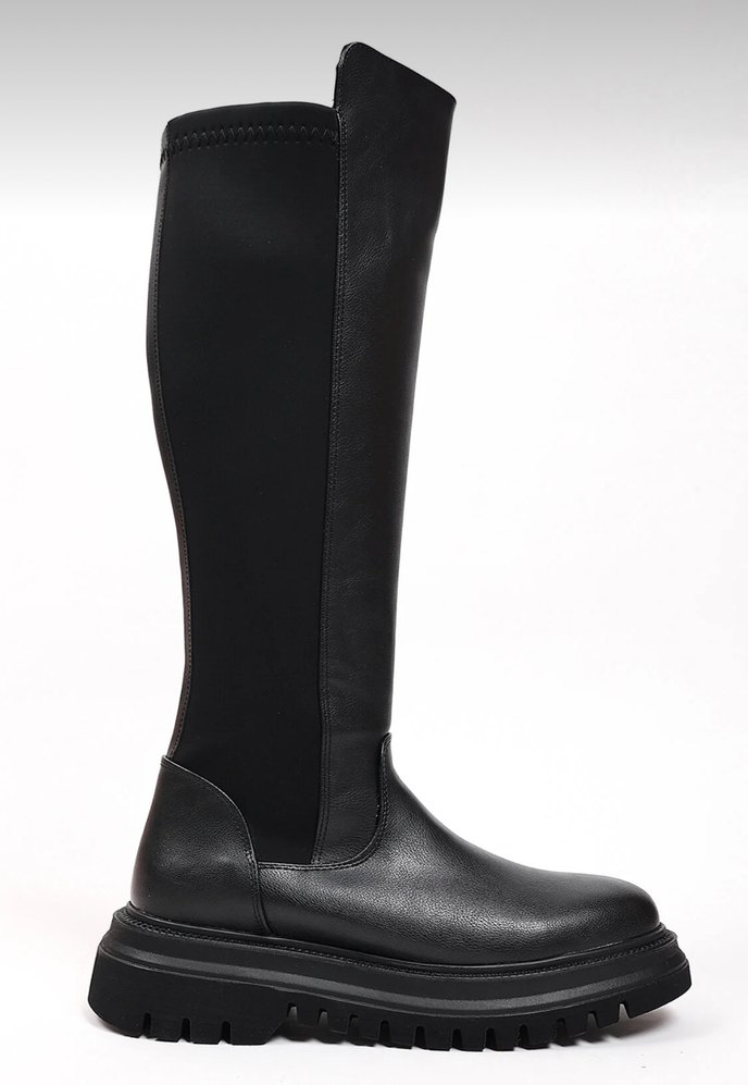 Siyah Deri Dizüstü Kadın Çizme - Görsel 2