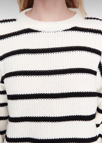 Çizgili Kadın Triko Kazak - Görsel 5