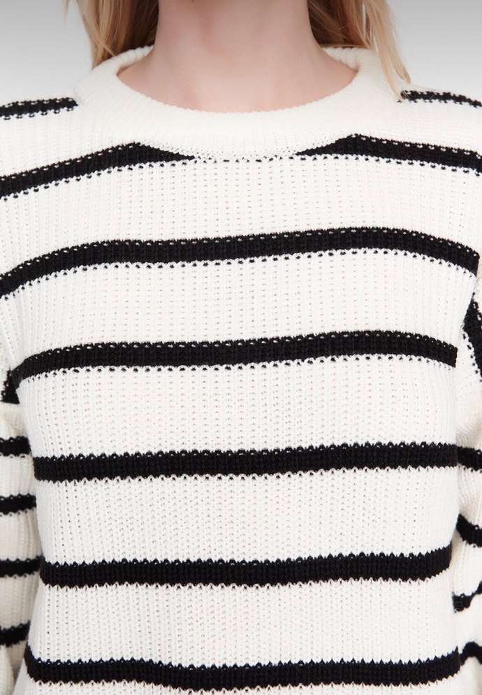 Çizgili Kadın Triko Kazak - Görsel 5