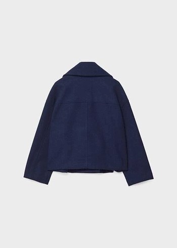 Düğmeli Lacivert Kadın Kısa Midi Yün Kaban Ceket - Görsel 2