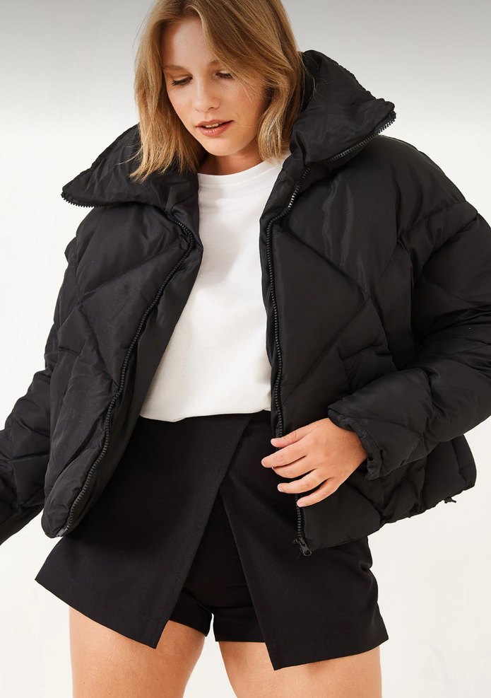 Siyah Dik Yaka Kadın Mont - Görsel 3