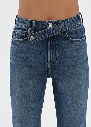 Kemerli Siyah Batik Desenli Kadın Kot Pantolon - Görsel 2