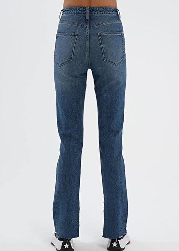 Kemerli Siyah Batik Desenli Kadın Kot Pantolon - Görsel 4