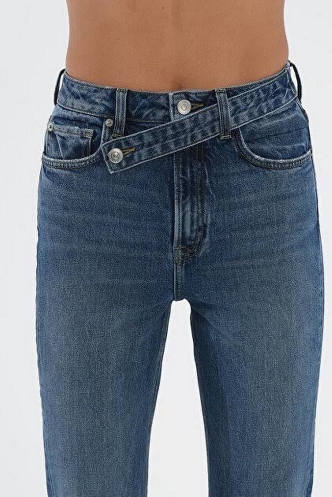 Kemerli Siyah Batik Desenli Kadın Kot Pantolon - Görsel 2