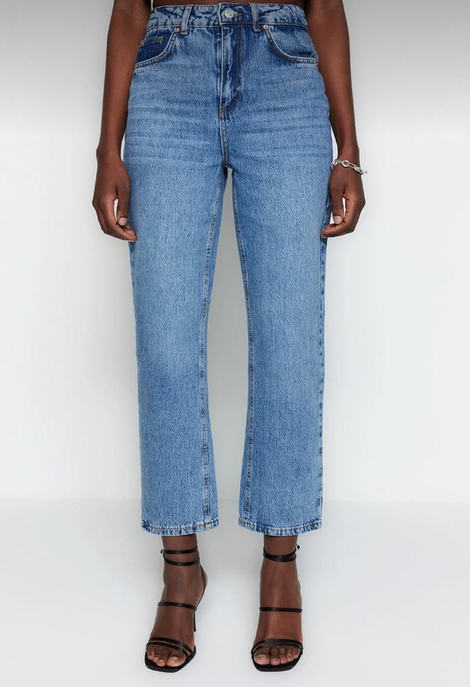 Düğmeli Mavi Kadın Jean Pantolon - Görsel 4