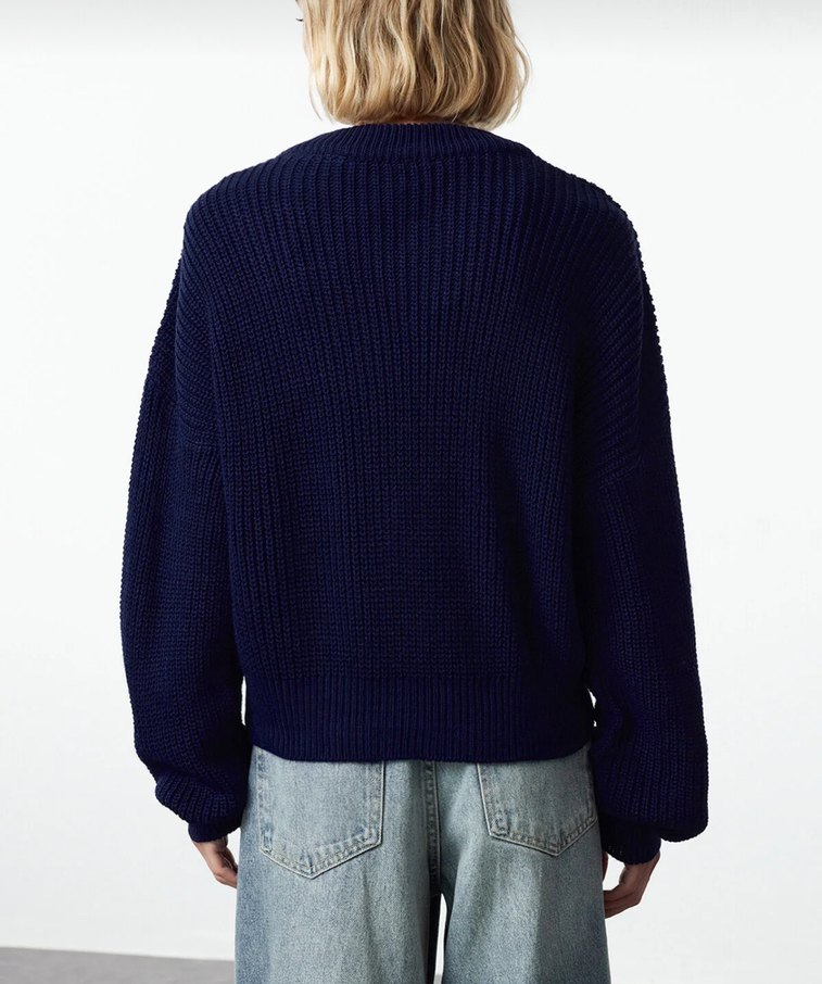 Kadın Lacivert Triko Fermuarlı Hırka - Görsel 3