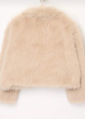 Bej Kadın Peluş Kürk Detaylı Ceket - Görsel 3