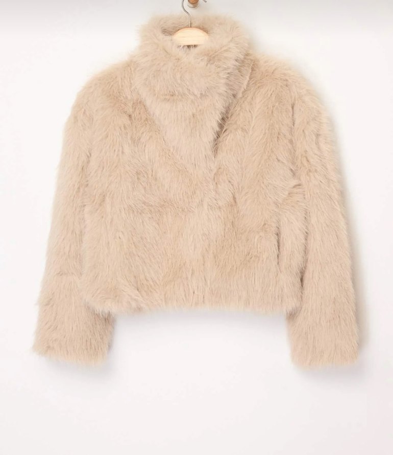 Bej Kadın Peluş Kürk Detaylı Ceket - Görsel 2