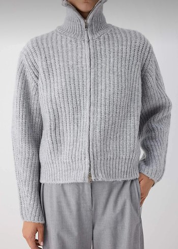 Gri Örgü Kadın Hırka, Rahat Kesim - Görsel 2