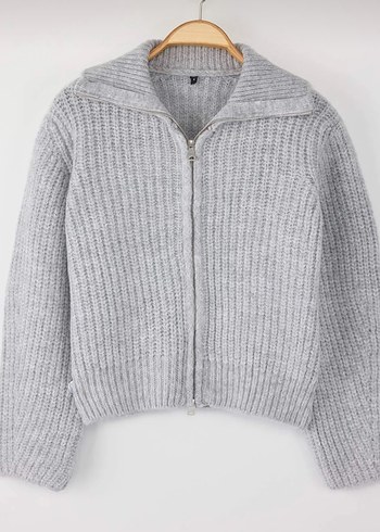 Gri Örgü Kadın Hırka, Rahat Kesim - Görsel 4