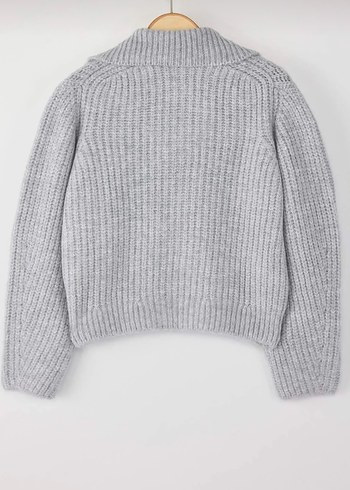 Gri Örgü Kadın Hırka, Rahat Kesim - Görsel 5