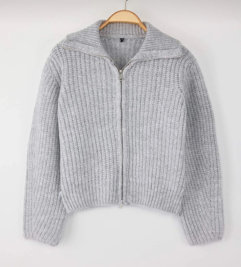 Gri Örgü Kadın Hırka, Rahat Kesim - Görsel 4