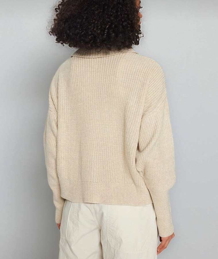 Bej Yüksek Yakalı Salaş Kadın Kazak Hırka - Görsel 5