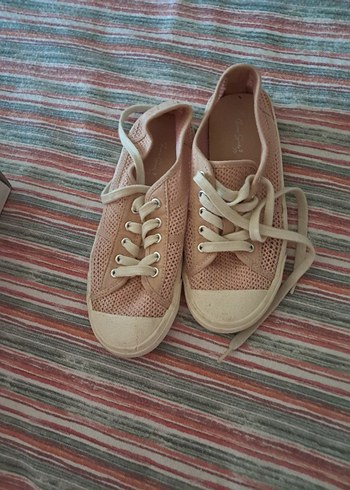 Pembe Bağcıklı Stiletto Topuklu Kız Çocuk Spor Ayakkabı 34