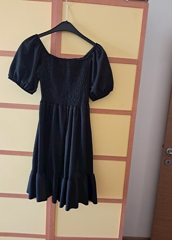 Siyah Mini Kadın Elbise, Robalı, Bol Kesim