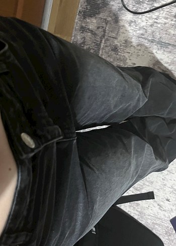 Bershka Kadın Siyah Rahat Kesim Midi Kot Pantolon baggy bershka