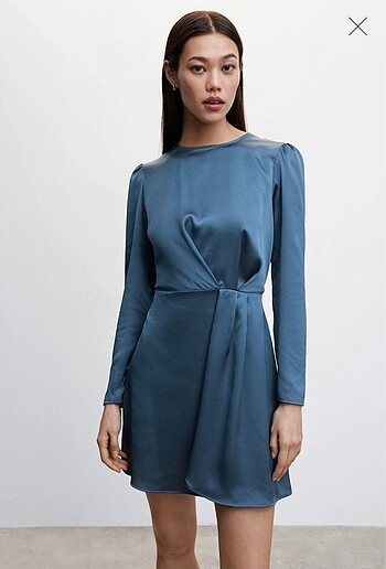 Mango Saten Mavi Mini Elbise