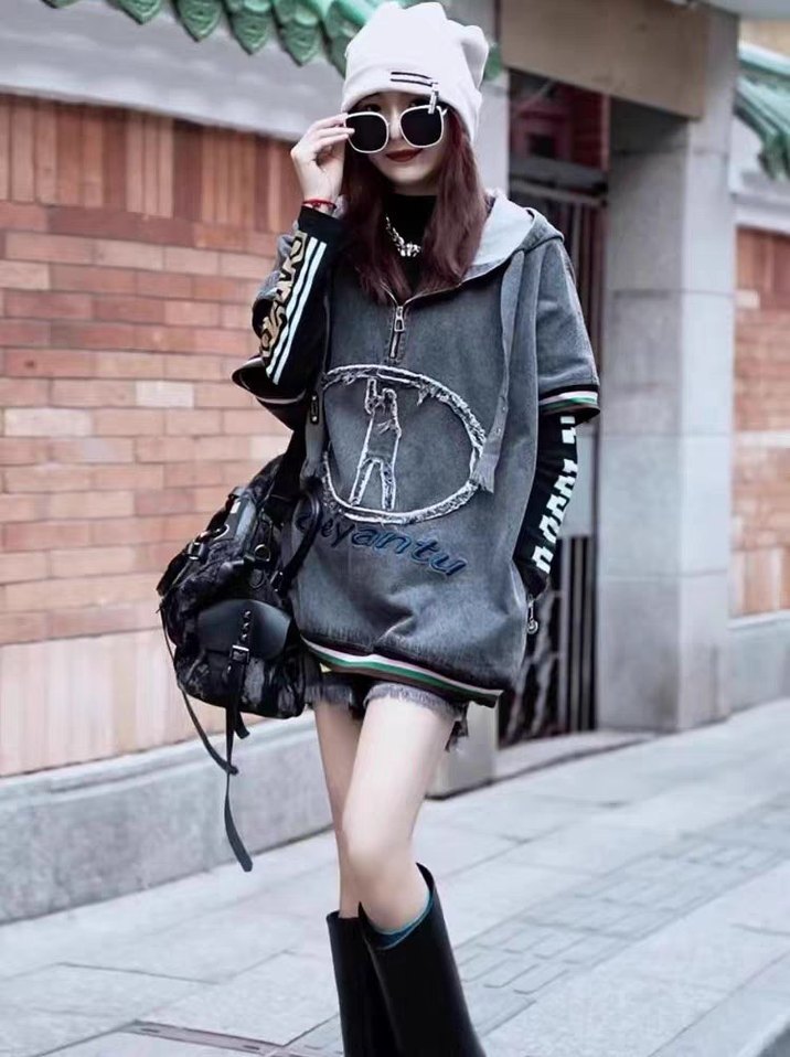 Kadın Siyah Batik Desenli Kot Tunik - Görsel 2