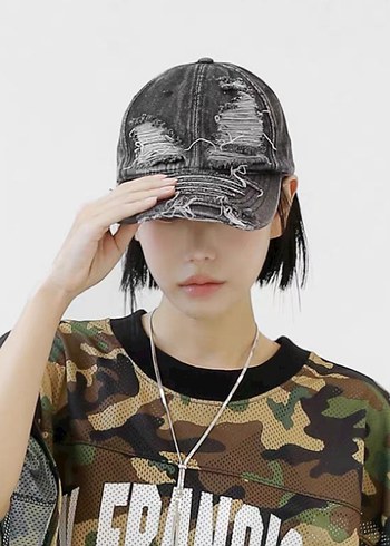 Kadı Yırtık Denim Punk Şapka / İthal - Görsel 2