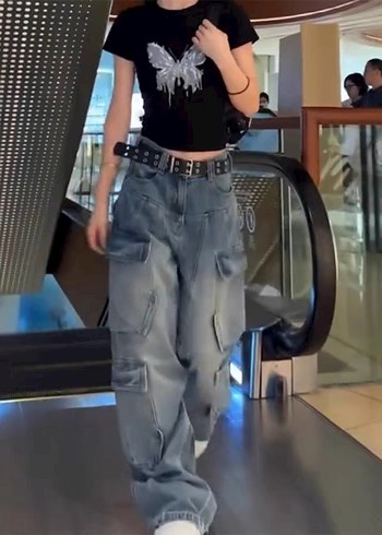 Bol Kesim İthal Kot Pantolon - Görsel 3