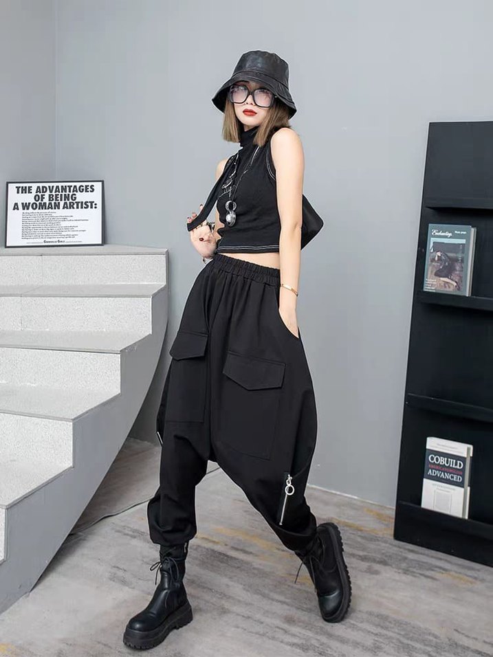 İthal / Siyah Bol Kesim Kadın Salvar Pantolon - Görsel 2