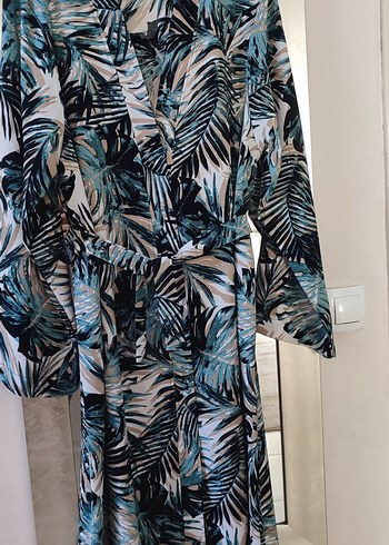 42 Beden Uzun Kollu Mavi Batik Desenli kimono