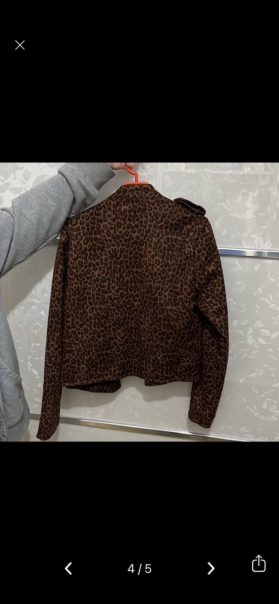 Leopar Desenli Kemerli Deri Kadın Ceket - Görsel 3