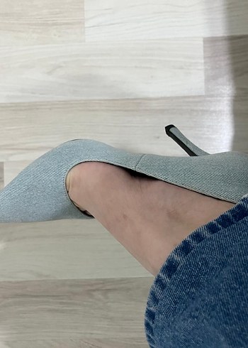 Gri Kot Kumaş Tokalı Stiletto - Görsel 6