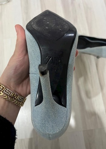 Gri Kot Kumaş Tokalı Stiletto - Görsel 3